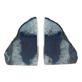 Blue Agate Geode Bookends - a Pair For Sale