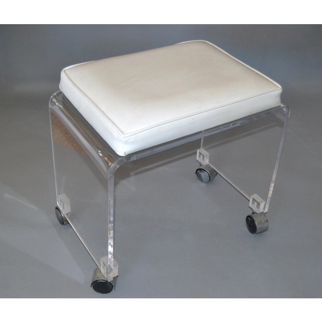 Mid Century Modern Lucite Stool Vanity Stool White Vinyl Seat On