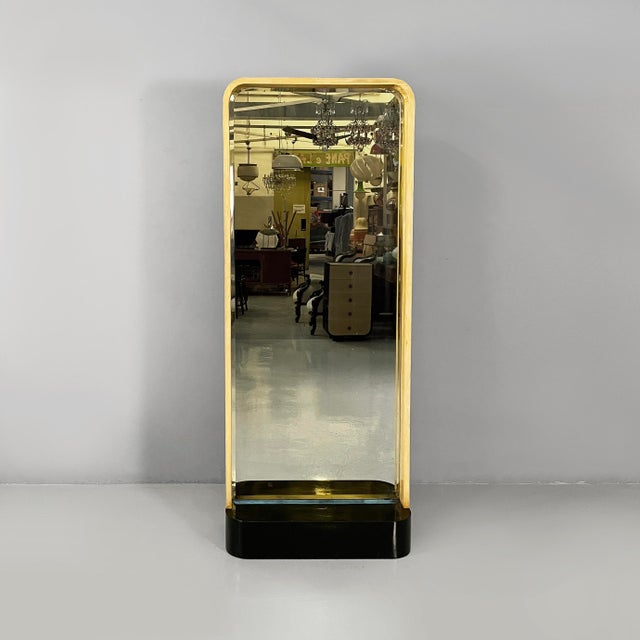 Italian Art Deco full-length floor mirror in light and black wood, 1930s Rectangular full-length floor mirror with light...