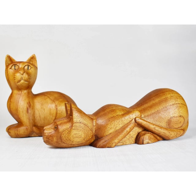 Vintage Wooden Hand Carved Cat Figurine - a Pair For Sale - Image 4 of 10