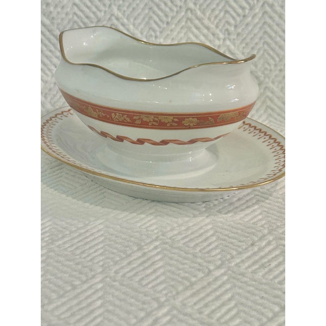 Traditional Late 20th Century Richard Ginori Porcelain “Pincio Red” Gravy Boat With Attached Underplate For Sale - Image 3 of 9