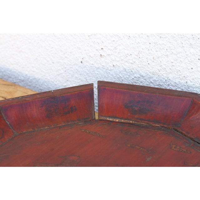 Early 20th Century Antique Wooden Platter With Figurative Gilt Scene For Sale - Image 5 of 8