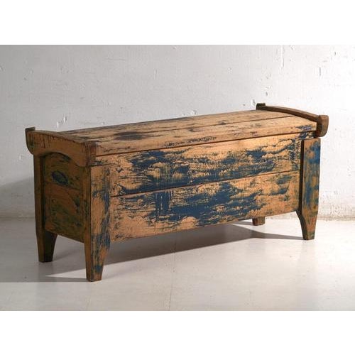 Antique Blue-Painted Pine Chest, Central Europe, 1870 For Sale - Image 14 of 14