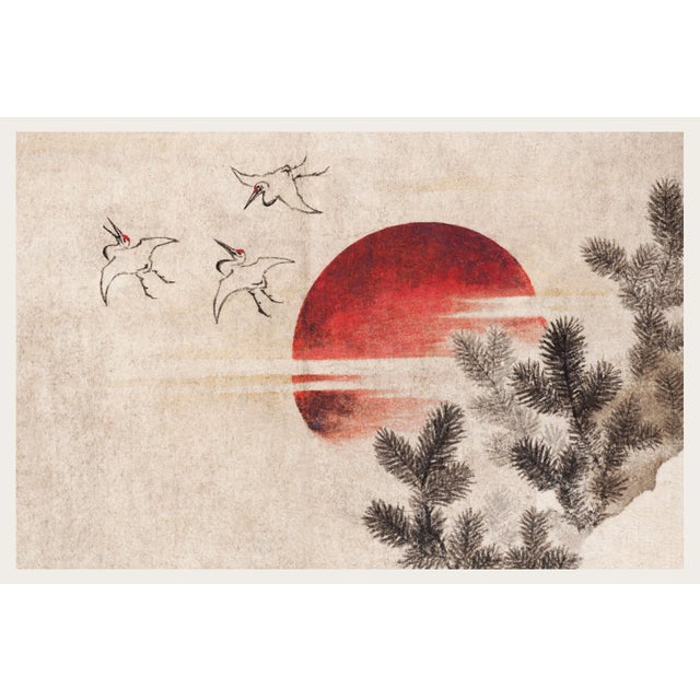 Birds and Sunset, Vintage Japanese Woodblock Print Reproduction, 24" X 16" For Sale