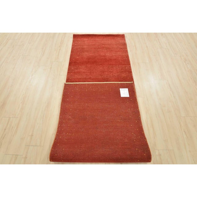 Gabbeh Runner 3′ X 10’1” Red Wool Contemporary Hand-Knotted Oriental Rug For Sale - Image 12 of 13