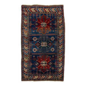 Antique Persian Shirvan Wool Rug Handmade in Blue With Geometric Design