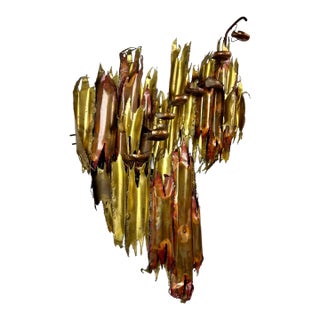 Brutalist Brass & Copper Sculptural Wall Fountain, 1970s After Silas Seandel For Sale
