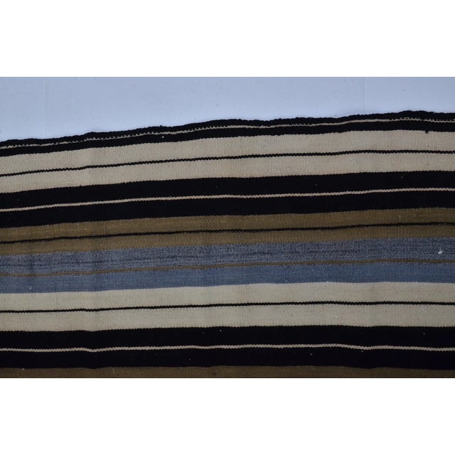 Textile Vintage Turkish Flatweave Kilim Rug - Modernist Wabi-Sabi Striped Wool Rug For Sale - Image 7 of 11