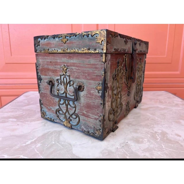 Pistachio Antique James II 17th Century Strong Box “Coffre-Fort” For Sale - Image 8 of 16