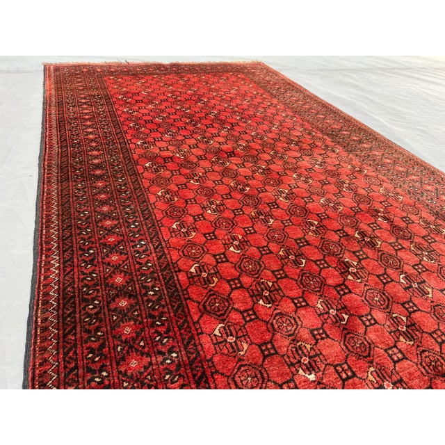 Red Vintage Turkoman Bashiri Hand-Knotted Wool Rug – Deep Red Geometric Pattern Rug For Sale - Image 8 of 11