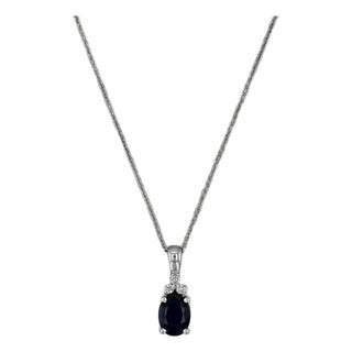 1.70ctw Blue Sapphire Diamond Pendant Necklace 14k White Gold 18" Cable Chain For Sale