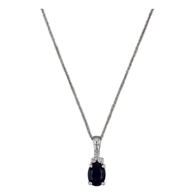 1.70ctw Blue Sapphire Diamond Pendant Necklace 14k White Gold 18" Cable Chain For Sale