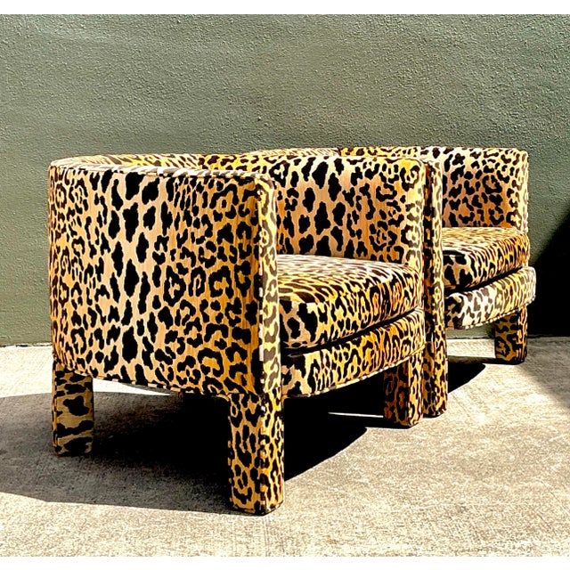 Vintage Leopard Velvet Tub Chairs - A Pair For Sale In West Palm - Image 6 of 12
