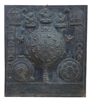 Rare Antique Tibetan Copper Repousse Astrological Calendar Mandala Buddha Spirit