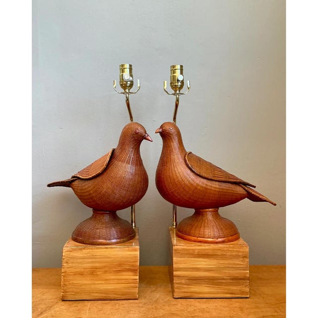 Vintage Shanghai Weave Lovebird Lamps- A Pair For Sale In West Palm - Image 6 of 12