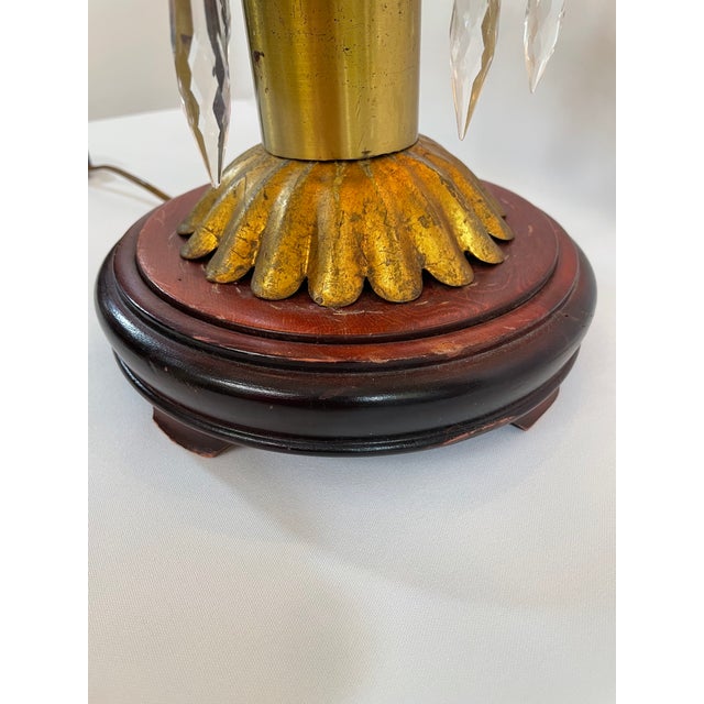 Mid 20th Century Italian Gilt Tole and Crystals Electric Candelabra Lamp For Sale - Image 16 of 18