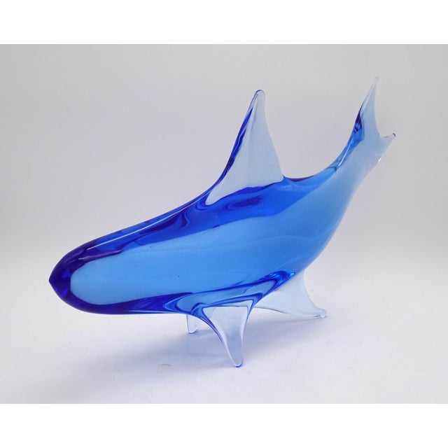 Mid-Century Modern Vintage Murano Glass Shark in Cobalt Blue, 1980s For Sale - Image 3 of 9