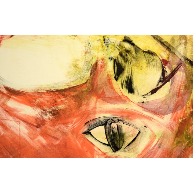 Colorful Cat Face - Transfer Monotype in Water Based Ink on Paper by Heather Speck For Sale - Image 4 of 9