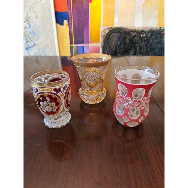 A good antique all over 125 years old collection of bohemian glass goblets spa glasses. All in excellent condition with...