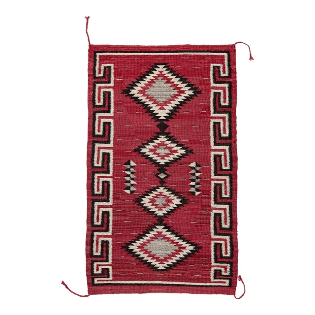 3x5 Contemporary Handmade Modern Navajo Style Crimson Wool Runner Rug For Sale