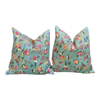 Vintage Floral Barkcloth Pillows - a Pair For Sale