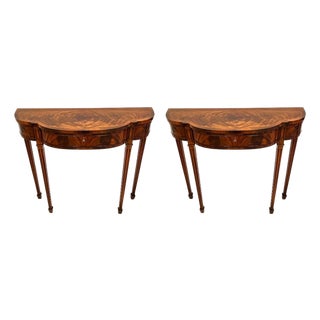 1990s Pair of Custom Federal Style Demi-Lune Console Tables For Sale