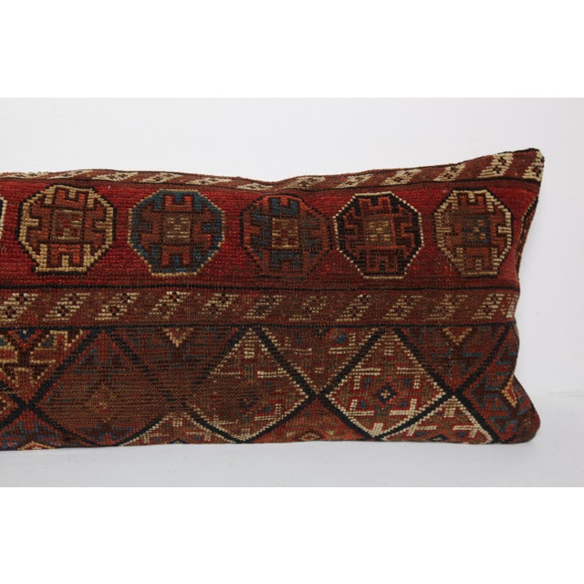 Persian Rug Pillow Cover – Handmade Ethnic Wool on Cotton Cushion -42'' X 16'' For Sale In Tampa - Image 6 of 9