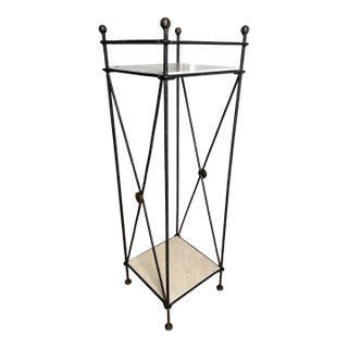 Mid 20th Century Neoclassical Iron Pedestal With Stone Shelves For Sale