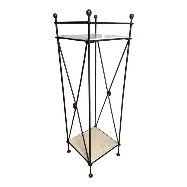 Mid 20th Century Neoclassical Iron Pedestal With Stone Shelves For Sale