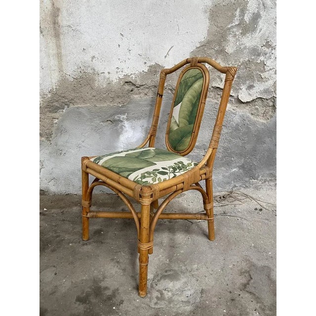 Mid-Century Modern Italian Bamboo Dining Chairs with Original Fabric, 1970s, Set of 5 For Sale - Image 4 of 10