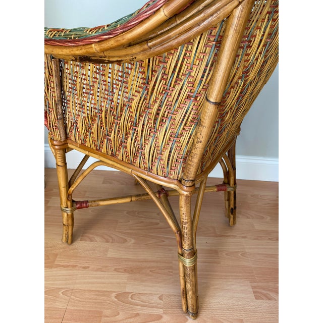 Mid 20th Century Set of 6 Vintage American Wicker & Rattan Barrel-Back Armchairs, MCM Coastal For Sale - Image 5 of 12