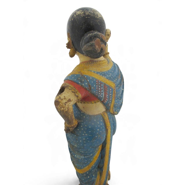 Indian Hindu Female Attendant Abhaya Mudra Carved Wood Folk Art Statue For Sale - Image 10 of 12