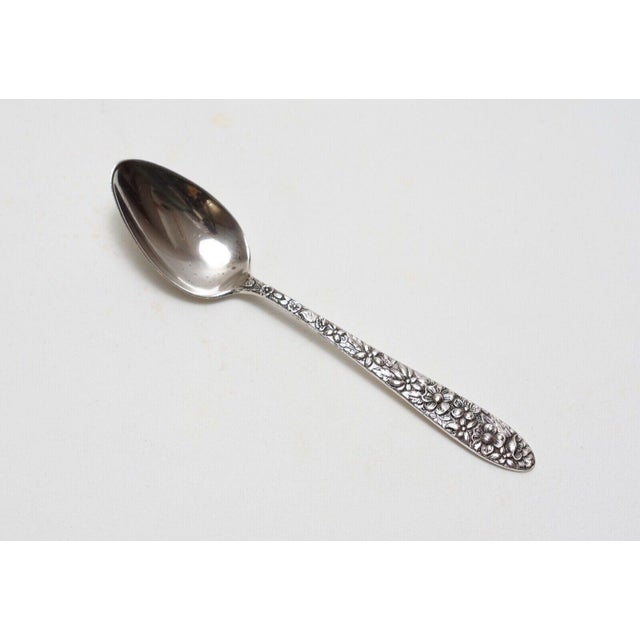 Art Nouveau Mid 20th Century Set of 4 Kirk Stieff Style Manchester Repousse Southern Rose Sterling Silver 4 3/8" Demitasse Spoon(S) No Monos For Sale - Image 3 of 6
