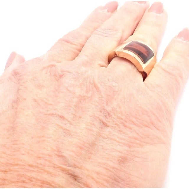 Cartier Santos Dumont Bull's Eye Quartz Rose Gold Ring, Size 7.25 For Sale - Image 9 of 10