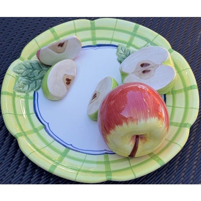 Ceramic LastCHANCE!Vintage Trompe L’Oleil Plate of Apples For Sale - Image 7 of 12