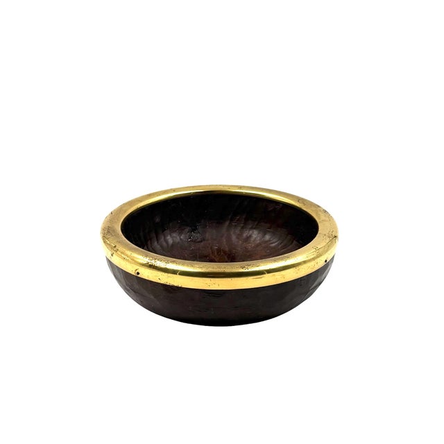 Brass Mid-Century Brass and Wood Bowl, Italy 1970s For Sale - Image 8 of 10