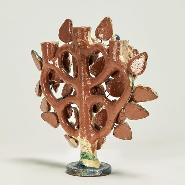 Antique Spanish Terra Cotta Candelabra With Flowers For Sale In West Palm - Image 6 of 11