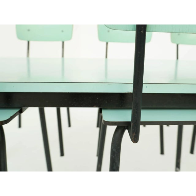 Metal Large Pistachio Green Laminate Table & Suspended Chairs, Set of 9 For Sale - Image 7 of 18