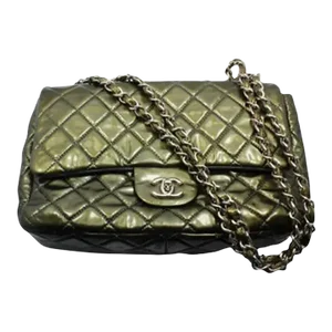 2008 Chanel Classic Jumbo Quilted Patent Leather Bag, Olive Green