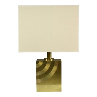 1970s Italian Engraved Brass Table Lamp With Fabric Shade For Sale