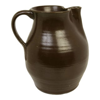Antique American Redware Pitcher - 15" - New York - 1900s For Sale