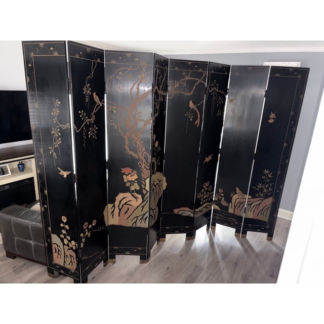 1950s Vintage 8 Panel Asian Screen For Sale - Image 5 of 7