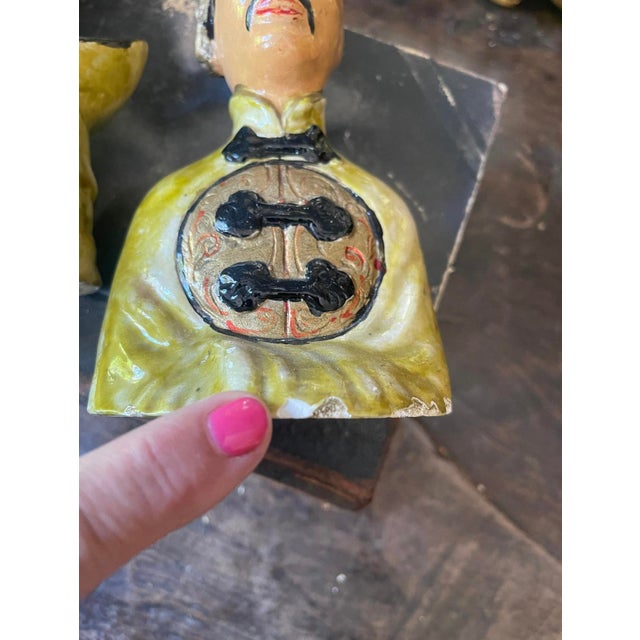 Pair of Asian 6” Chalkware Statue Busts For Sale - Image 9 of 10