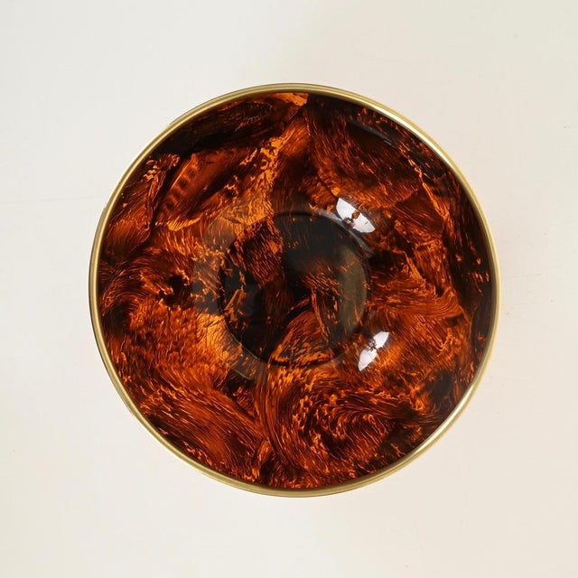 Large Decorative Bowl in Tortoiseshell Acrylic Glass and Brass from Dior, Italy, 1970s For Sale - Image 6 of 12