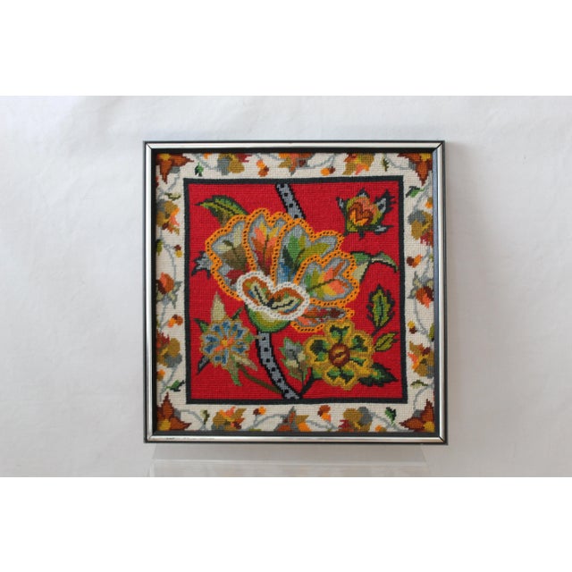 Vintage Mid-Century Psychedelic Flowers Needlepoint For Sale In Miami - Image 6 of 6