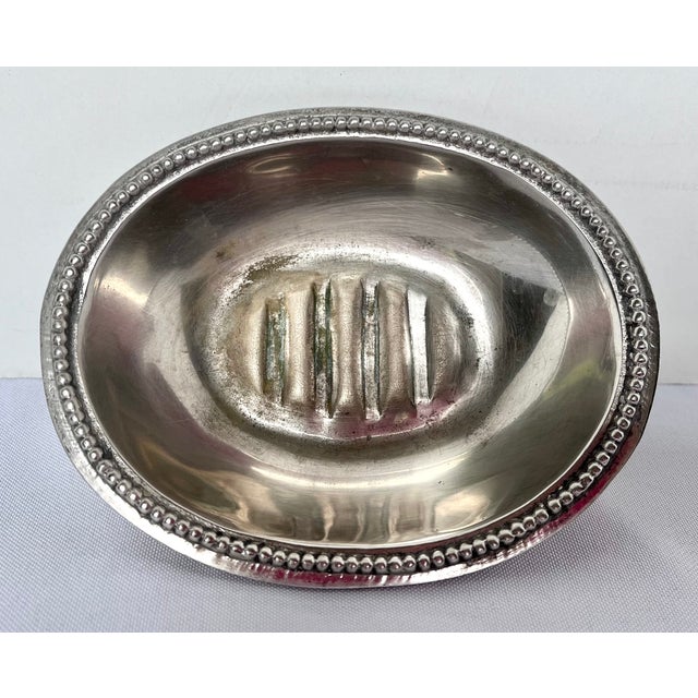 1940s Vintage French Hotel Silver Oval Soap Dish For Sale - Image 5 of 15