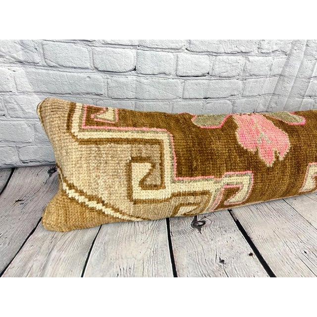 1960s 12 x 46 Lumbar Rug Pillow Bohemian Luxe Turkish Pillow Cushion Cover For Sale - Image 5 of 7