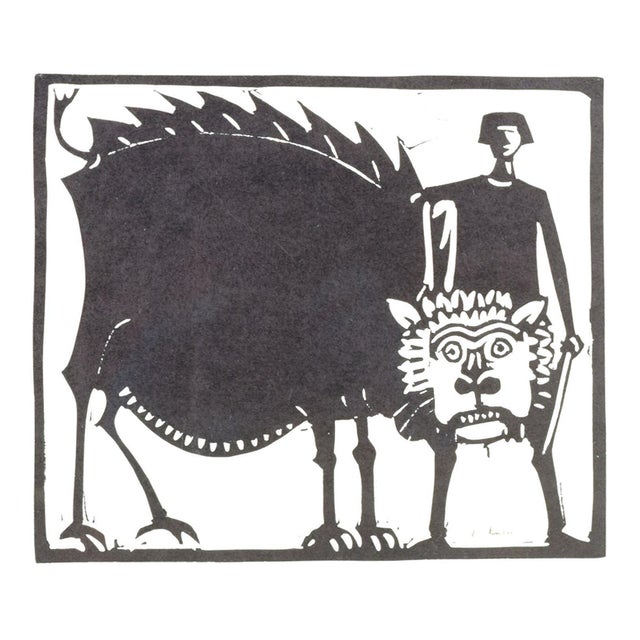 Åke Holm, Sweden, Daniel in the Lions Den, 1970s, Woodcut on Paper For Sale