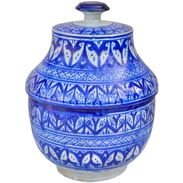 Moroccan Early 20th Century Handcrafted Blue Moorish-Patterned Ceramic Art Vase For Sale - Image 3 of 13