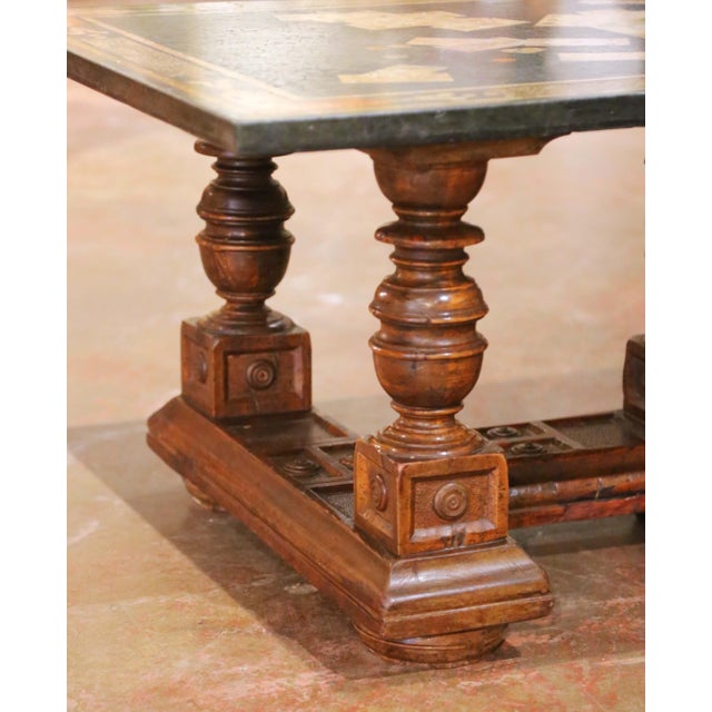 19th Century French Louis XIII Walnut Coffee Table With Marble Inlay Top For Sale - Image 4 of 14